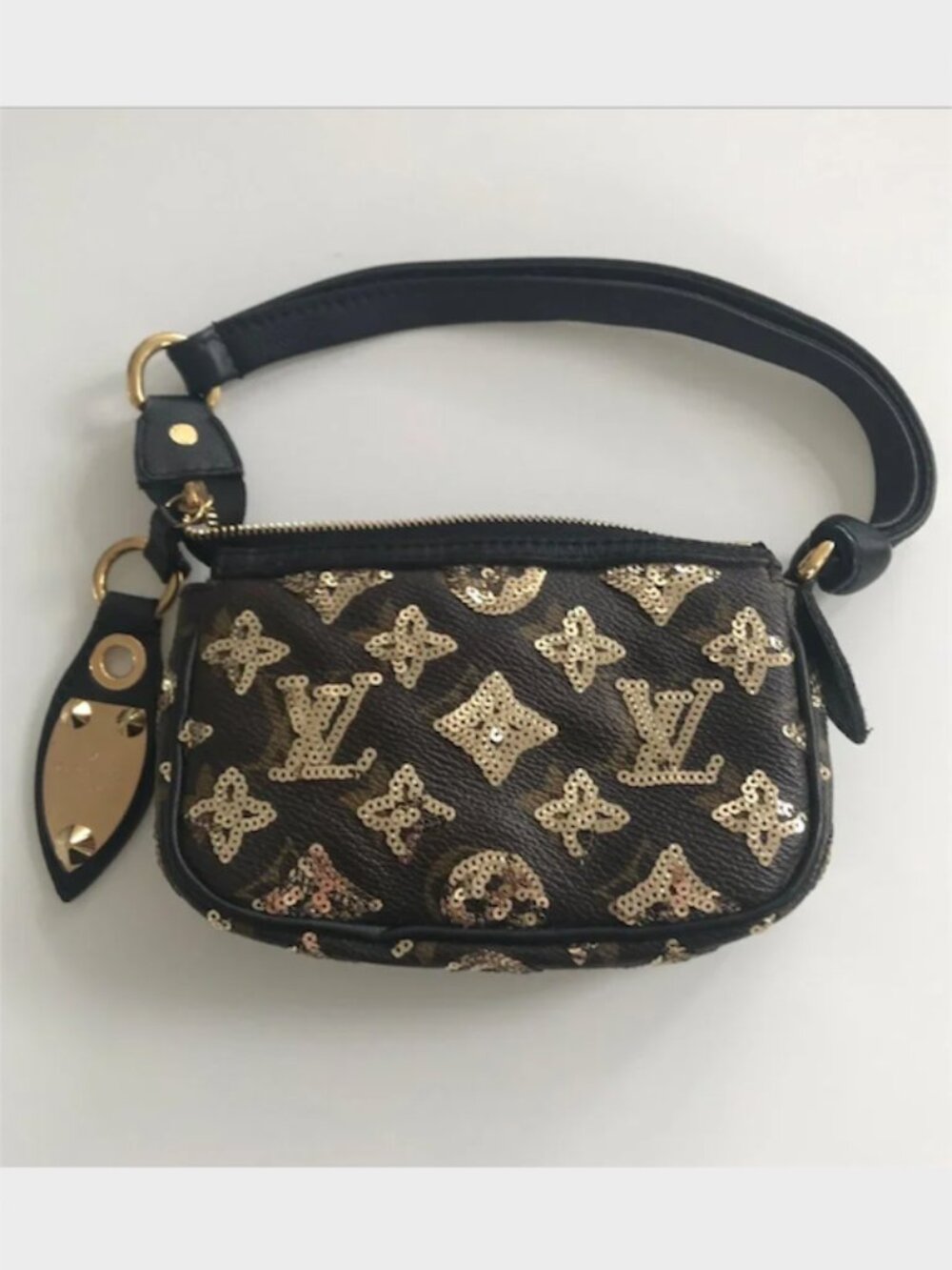 EXTREMELY RARE Louis Vuitton Gold sequins logo monogram mini pochette purse